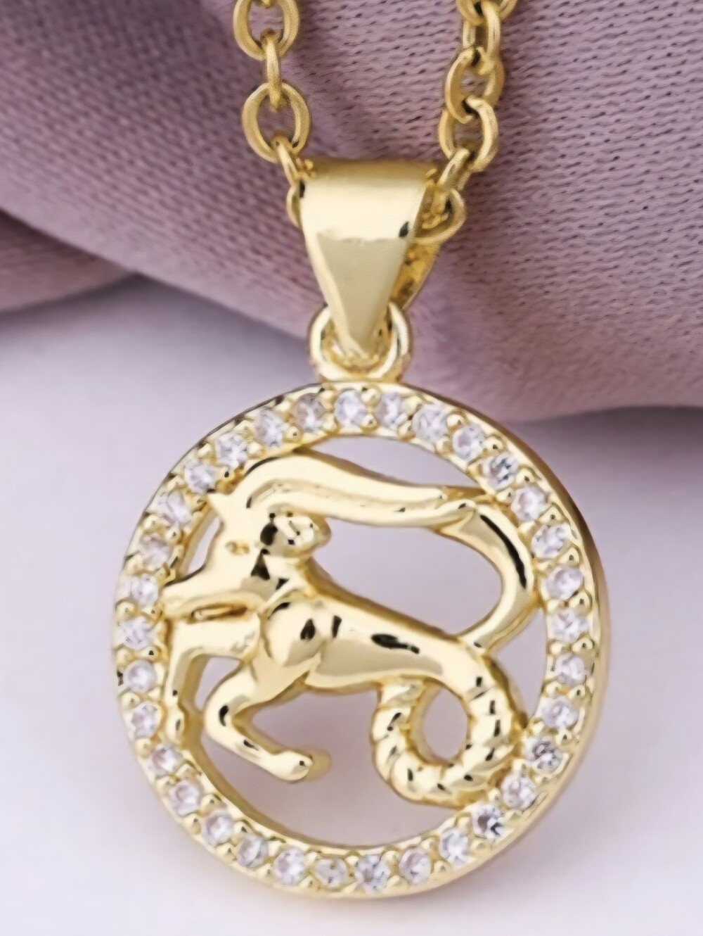Capricorn Zodiac Necklace Zircon Gold Plated Stainless Steel